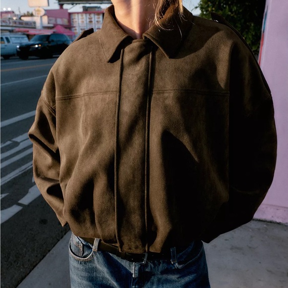 NWT Zara brown SUEDE EFFECT BOMBER JACKET - Picture 6 of 9